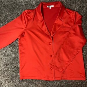 Express x Ladygang Red Satin Buttondown Blouse